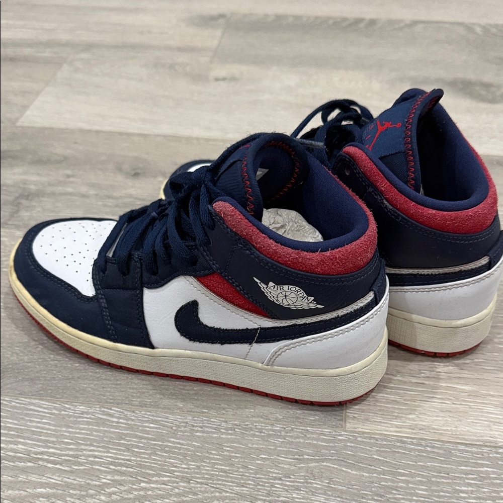 Nike Air Force 1 Kids' Mid-Top Sneakers in Navy, White & Red